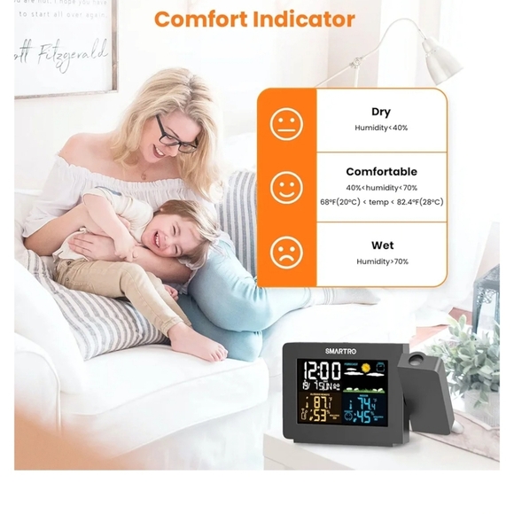 Black Weather Station Projection Clock NWOT - Picture 5 of 12